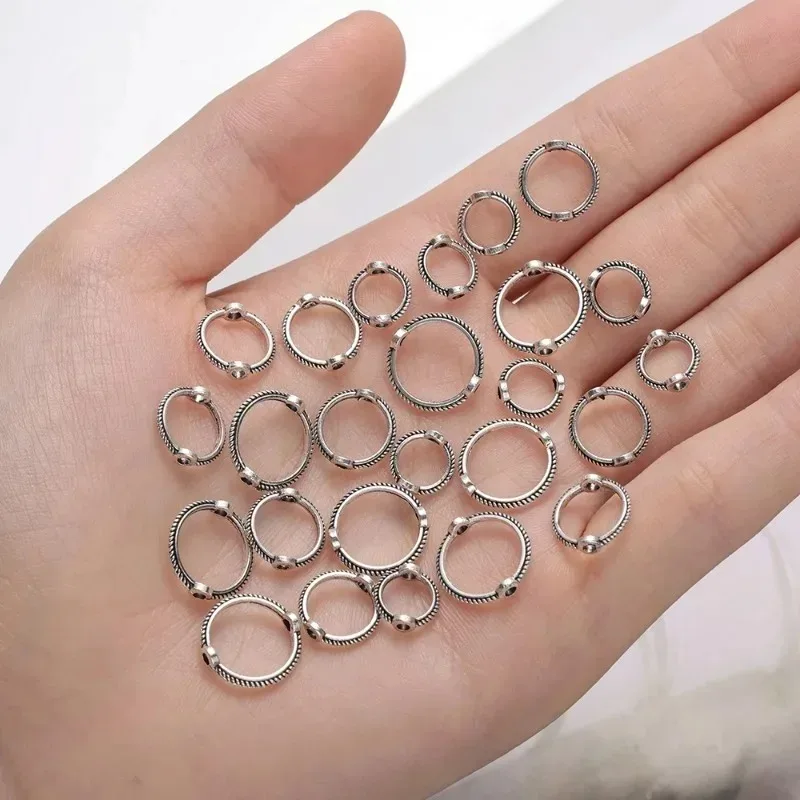 DIY Jewelry Making Bead Ring Antique Silver Color Double Hole Spacer Beads Caps Pearl Necklace Components Accessories Crafts