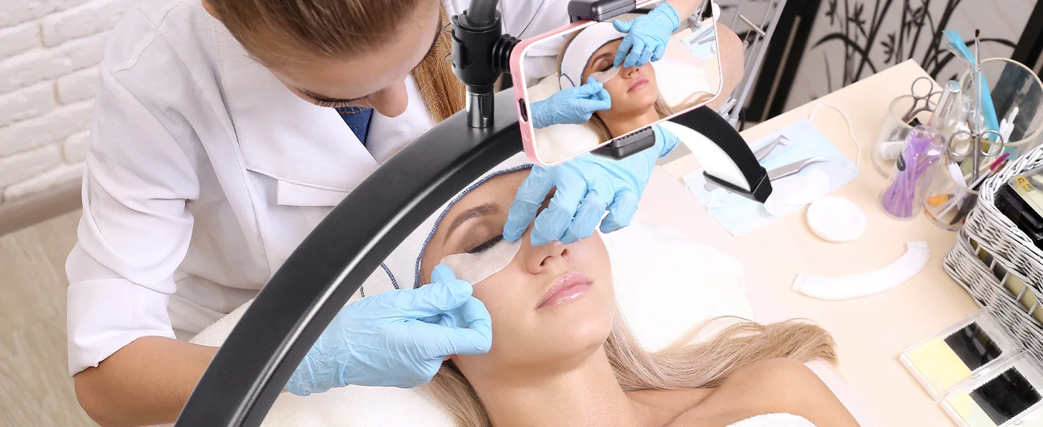 24-Zoll-Halbmond-LED-Augenschutz-U-förmiges Bodenfülllicht mit stufenloser Dimmung und Fernbedienung für Schönheitssalons und Nagelstudios – Detail 2