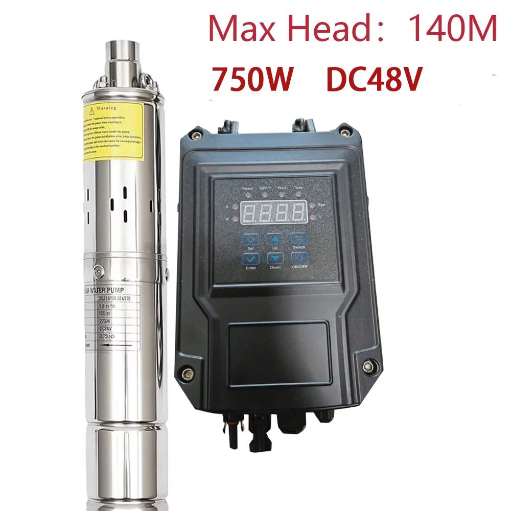 

1200W Solar DC Deep Well Pump Max Head 180M With Controller and Liquid Level Sensor Kit Solar Stainless Steel Water Pump