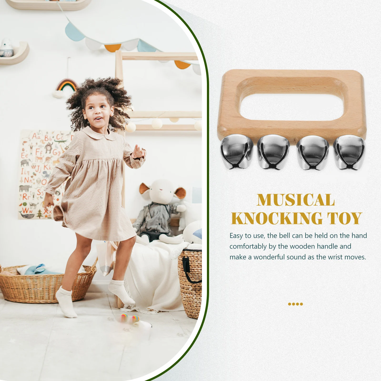 

Wooden Handle Kids Hand Bell Toddler Musical Instrument Baby Instruments Hand Shaking Bell Music Instrument Dance