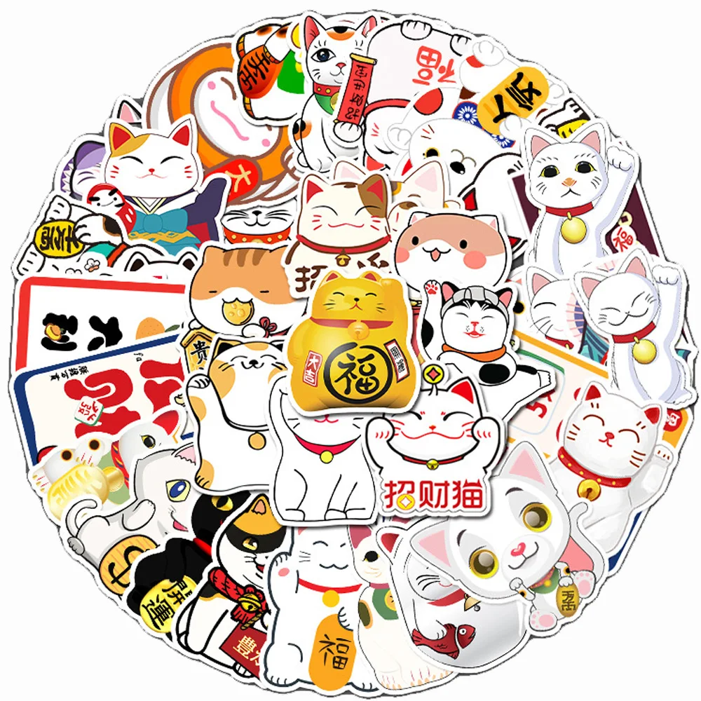 10/30/50pcs Kawaii Maneki Neko Luck Cartoon Cat Decals Stickers Graffiti Laptop Phone Case Car Waterproof Cute Sticker Kids Toys