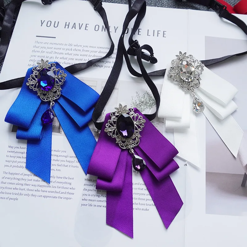Men's Women's Collar Flowers Business Banquet Wedding Host Suit Shirts Bows Korean British Handmade Ribbon Rhinestone Bow Ties
