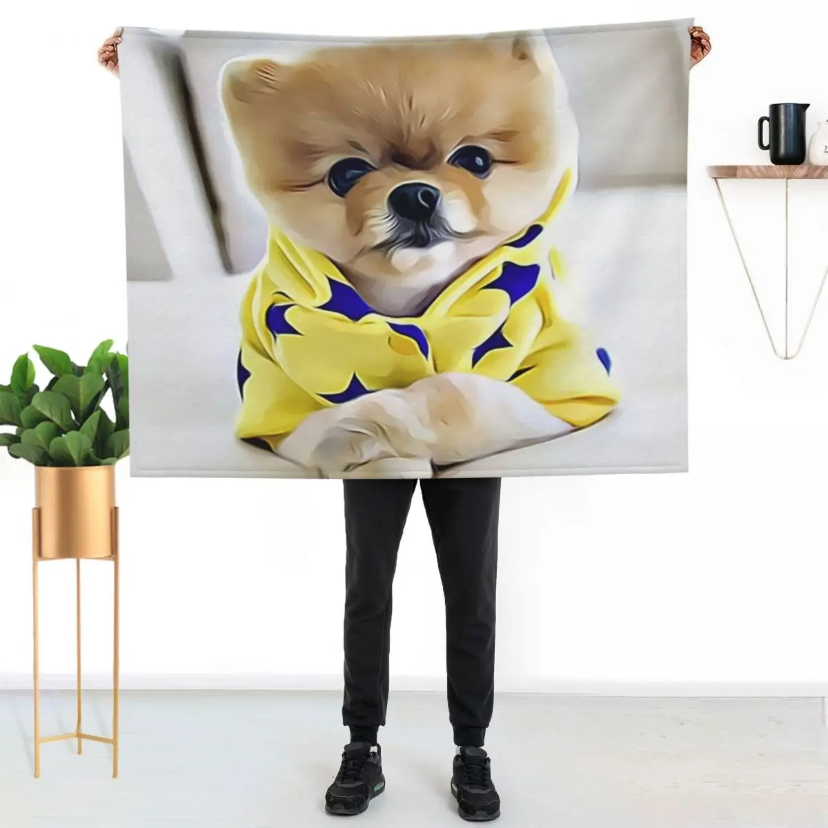 Pomeranian Wearing Pajamas Throw Blanket couch cozy soft plush fuzzy picnic outdoor blanket