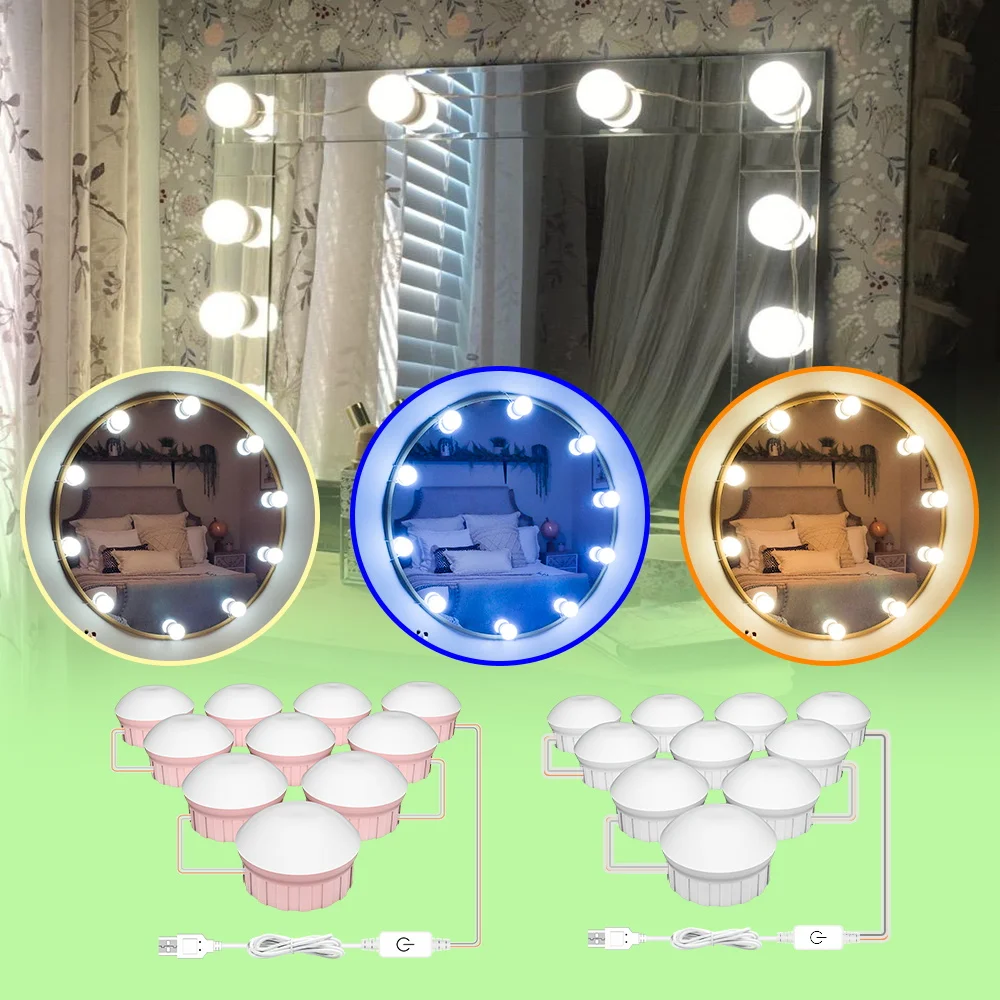 مرآة ماكياج LED ضوء لمبة الحمام منضدة الزينة مصباح لغرفة النوم مرآة الديكور ملء الإضاءة USB DC5V 3 ألوان عكس الضوء #1