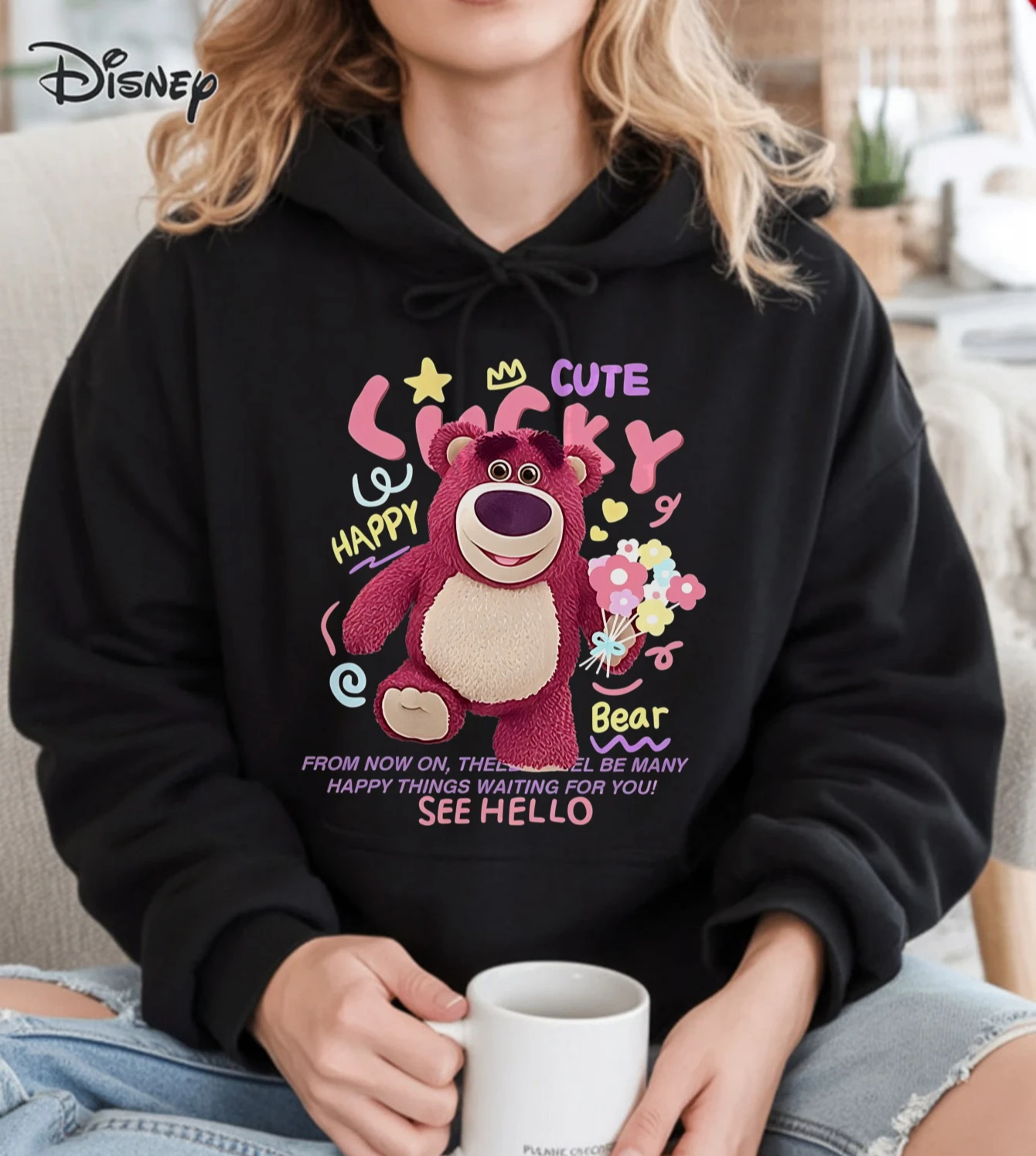 New Disney Lotso Pattern Women Hoodie Autumn Winter Casual Unisex Pullover Sweatshirt Clothing Hoody Streetwear Oversized