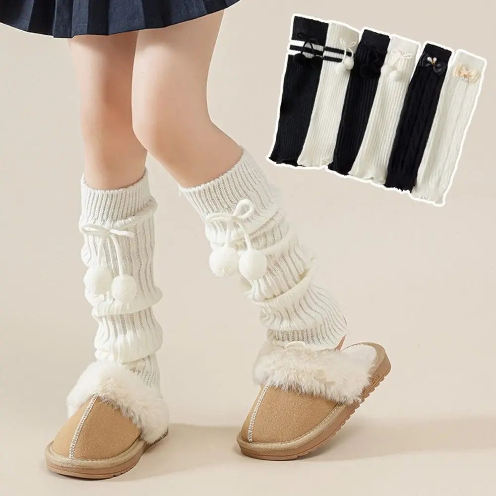 

Sweet Japanese Style Children's Leg Warmers JK Bowknot Bow Leg Socks Balletcore Woolen Knitted Leg Cover Baby