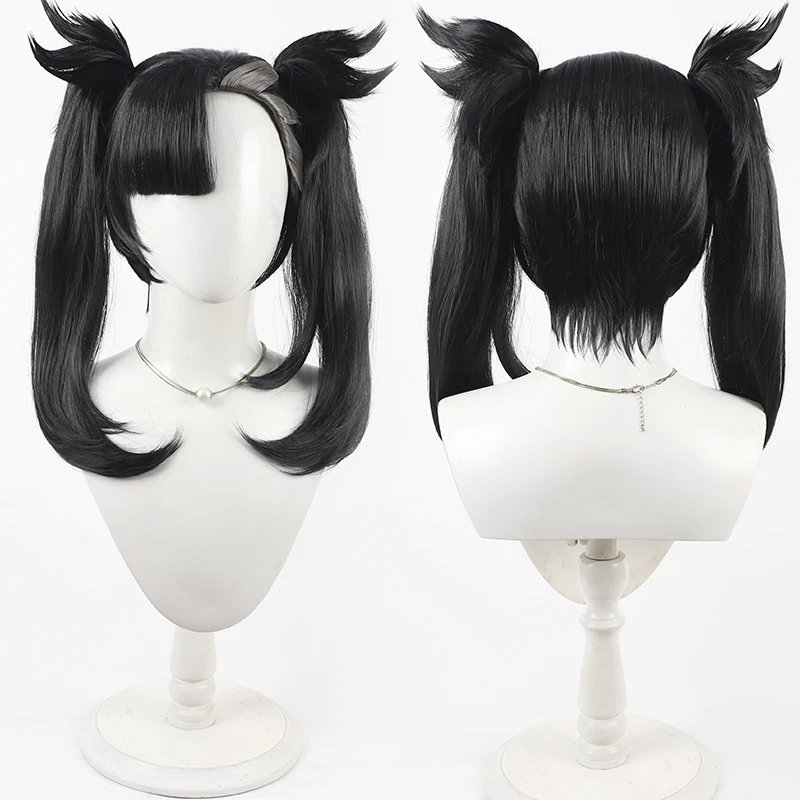 

Anime Game Sword/Shield Hero Marnie Cosplay Wig High-temperature Fiber Black Hair with Two Ponytails+free hair cap