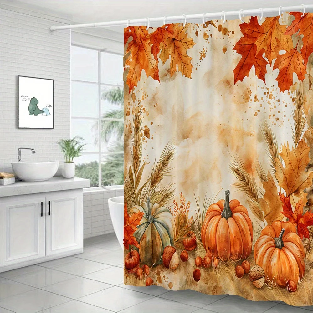 1pc Autumn Leaves Shower Curtain with Rustic Maple Design - Washable Polyester Bathroom Curtain, Seasonal Home Decor for Fall, M