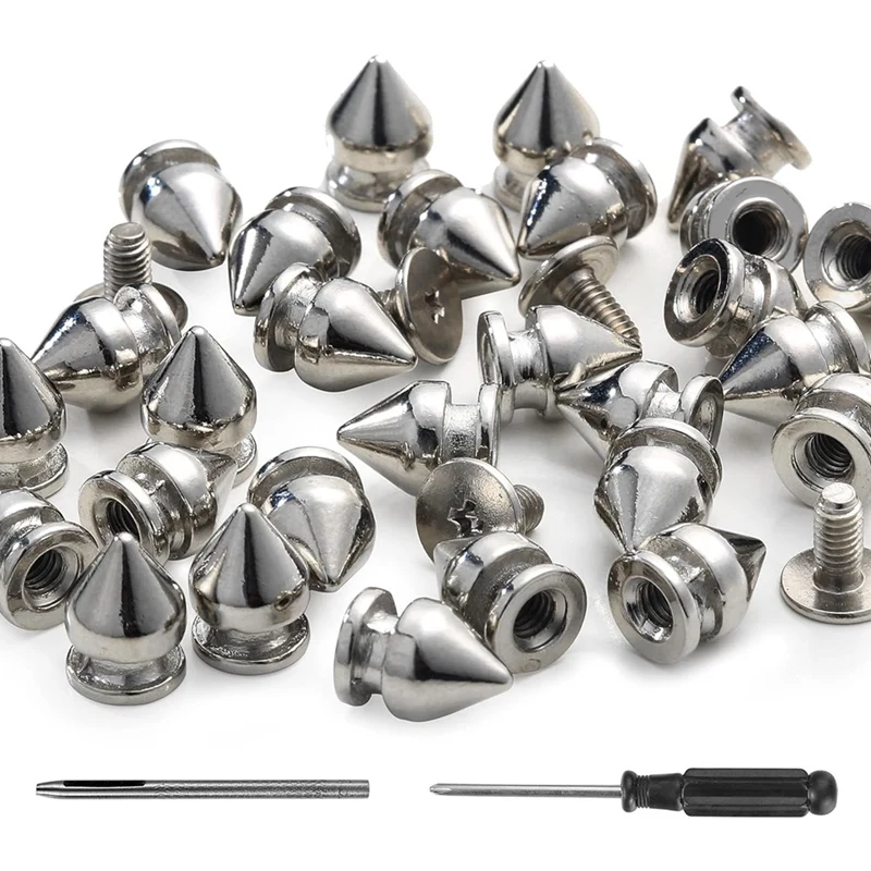 100er-Pack Spikes und Nieten, 9,5 mm Spikes für Kleidung, Metallnieten, Nieten, Silber, für Leder, Punk-Spikes, Zubehör, Schraubverschluss