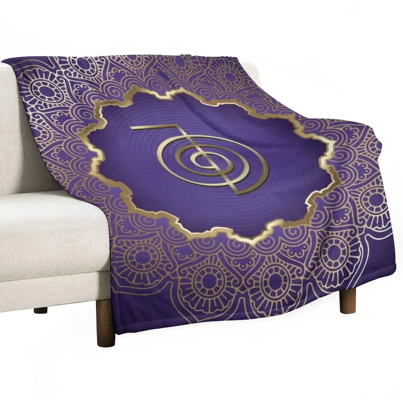 

Reiki Healing Cho Ku Rei, Golden Mandala Throw Blanket Bed Nap fluffy Fluffy Softs Blankets