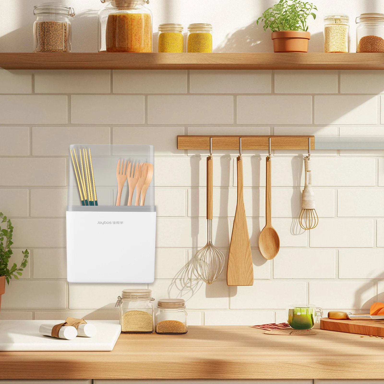 

Kitchen Chopsticks Rack Wall Mounted with Cover Multifunctional Cutlery Rack Chopsticks for Spoons Spatulas Forks
