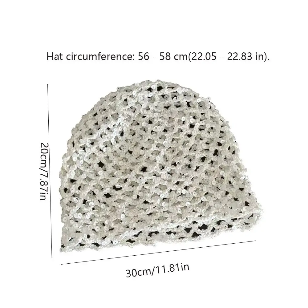 Vintage Hollow Knit Hollowed Out Beanie Hat Sequined Breathable Bohemian Style Beanies Korean Style Y2K Woven Pullover Cap Women 6