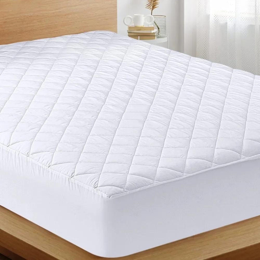 

Quilted Fitted Mattress Pad – , Elastic Fitted Mattress Topper Protector and Cover Stretches up to 16 Inches Deep，