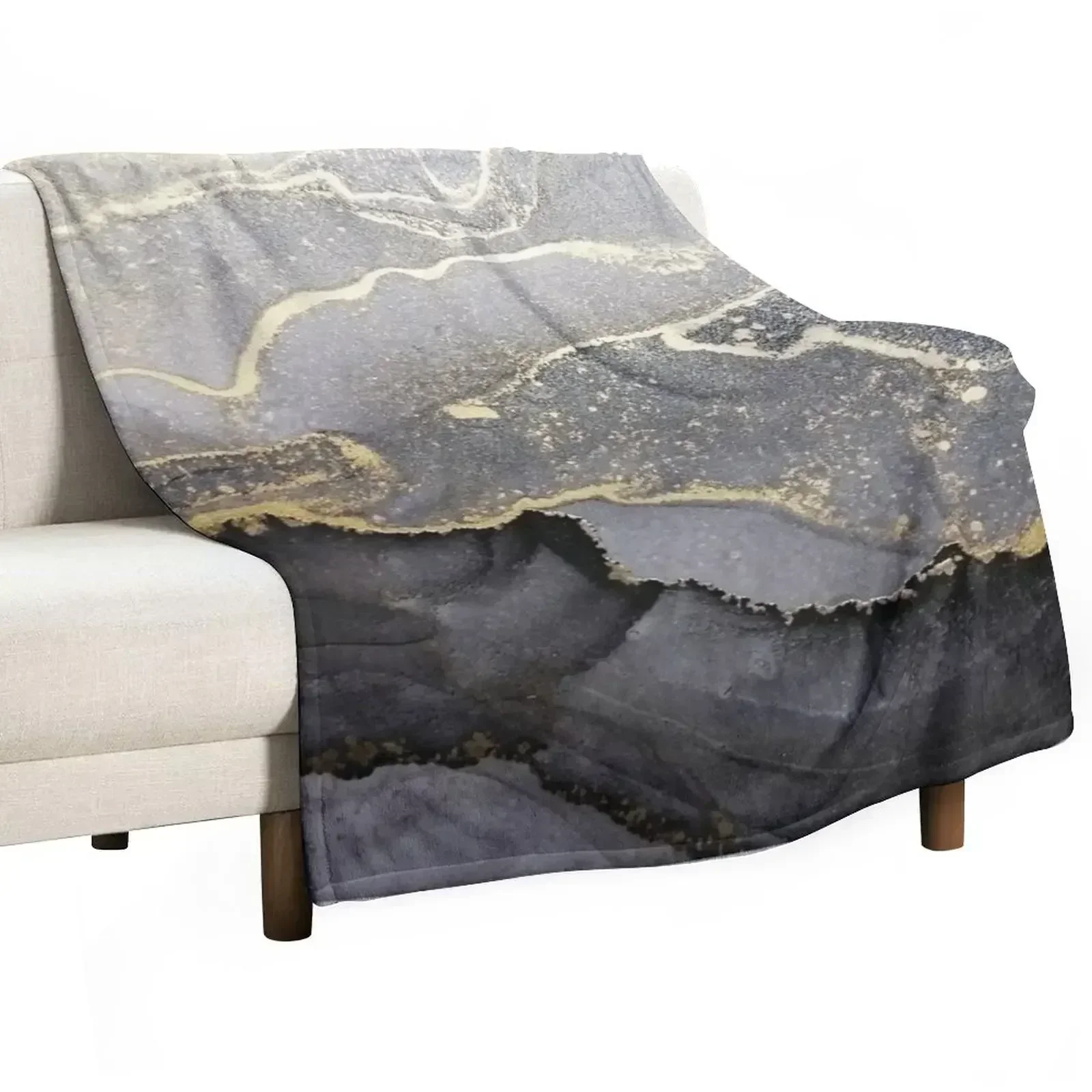 Elegant black gold marble ink abstract painting Throw Blanket Tourist Flannels halloween Soft Plaid Luxury Thicken Blankets