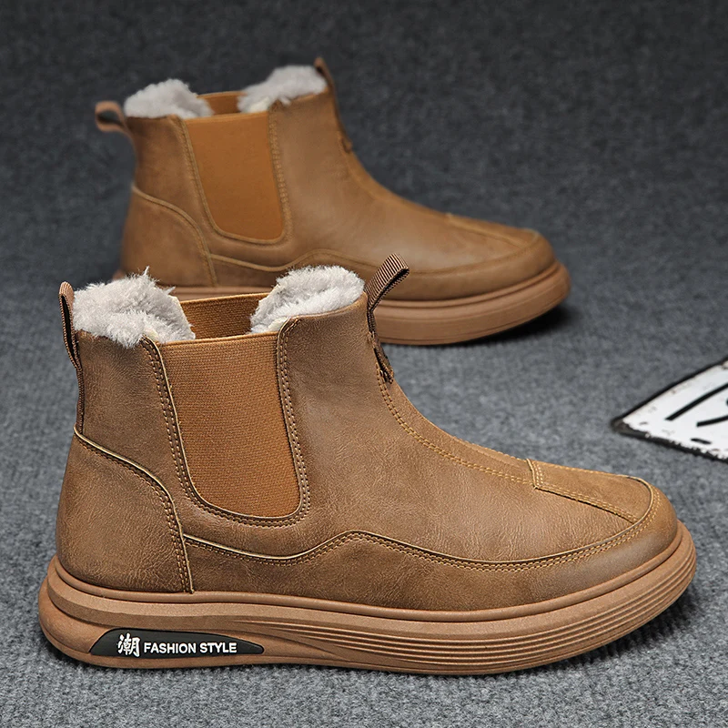 Botas de nieve para hombre, zapatos deportivos antideslizantes impermeables de invierno, botas altas, zapatos de algodón cálidos y gruesos con forro polar para hombre