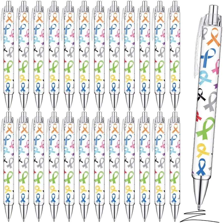 

Шариковые ручки Caer с красочной лентой, выдвижная гелевая ручка с черными чернилами, Sarcoma Lung, предметы осведомленности груди Caer для P