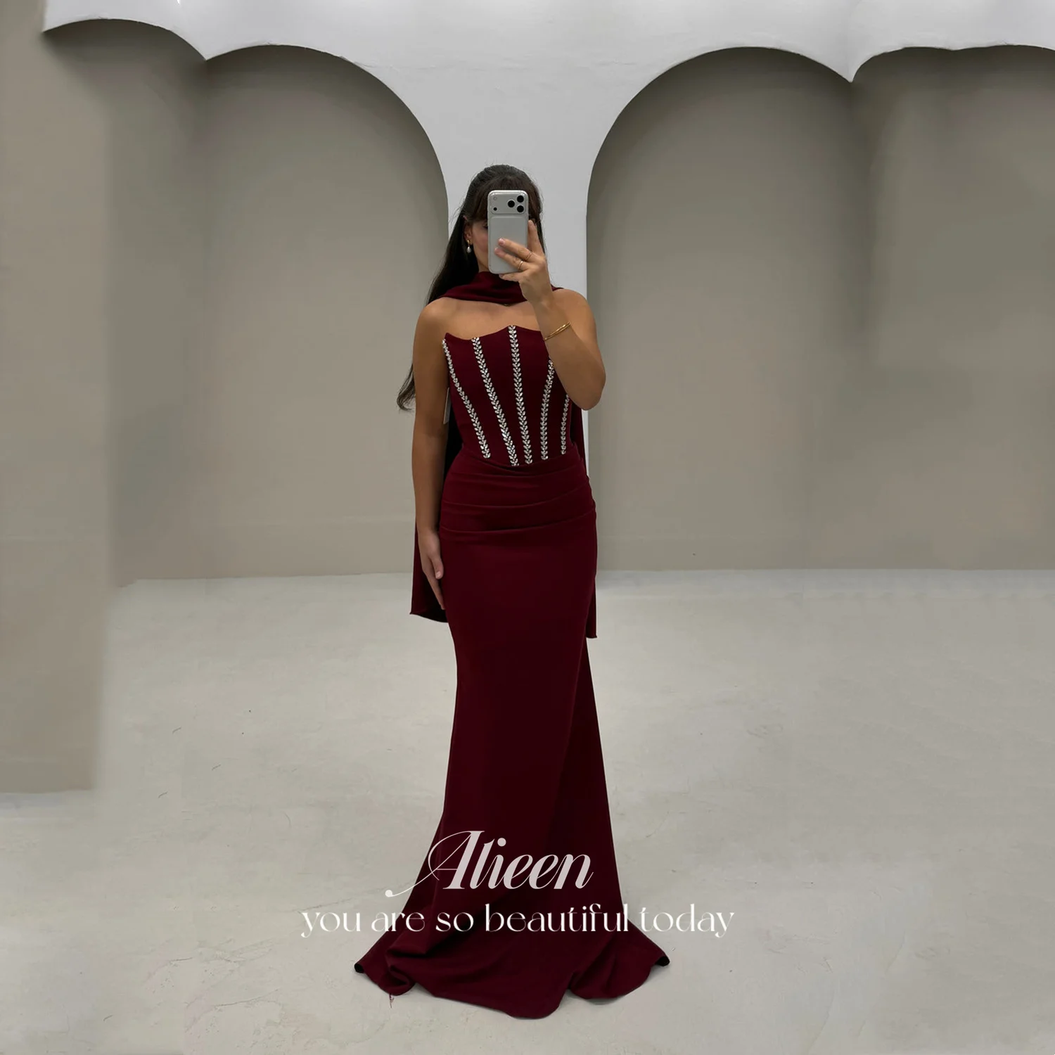 Aileen  فساتين سهرة Luxurious Evening Dresses for Special Occasions Vestidos De Festa Women Evening Dress Burgundy Customized