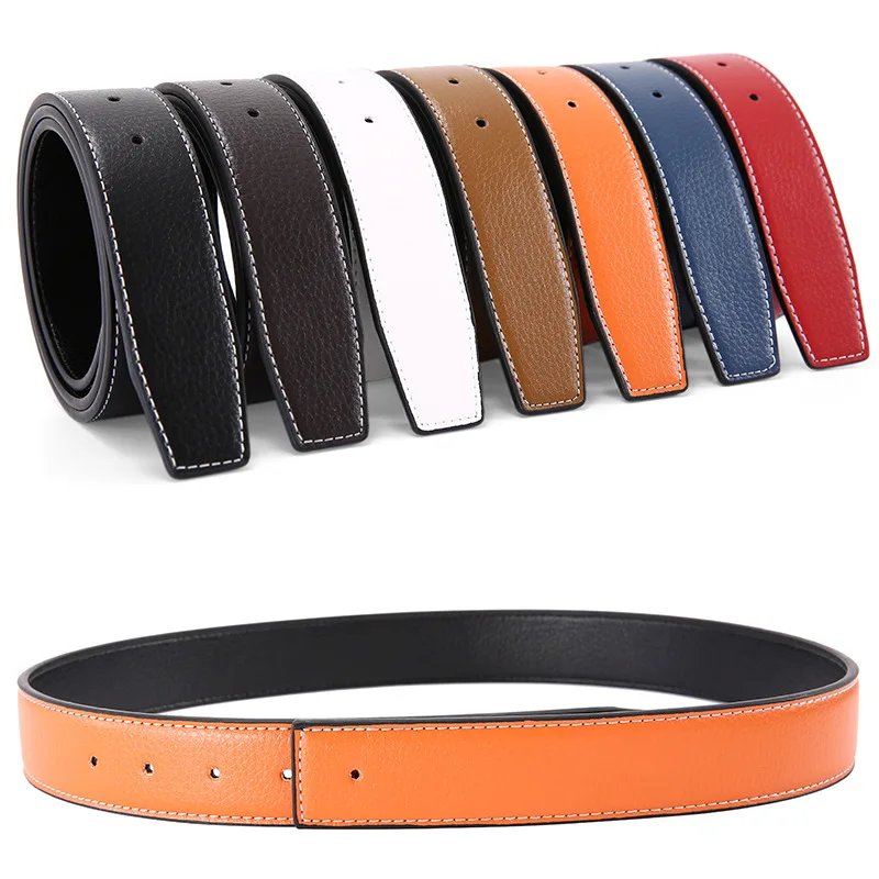 New Minimalist Men'S Leather Belt Without Buckle Needle Buckle Waist Seal 3.7cm High-Quality Luxury Brand Tooling Designer Belt