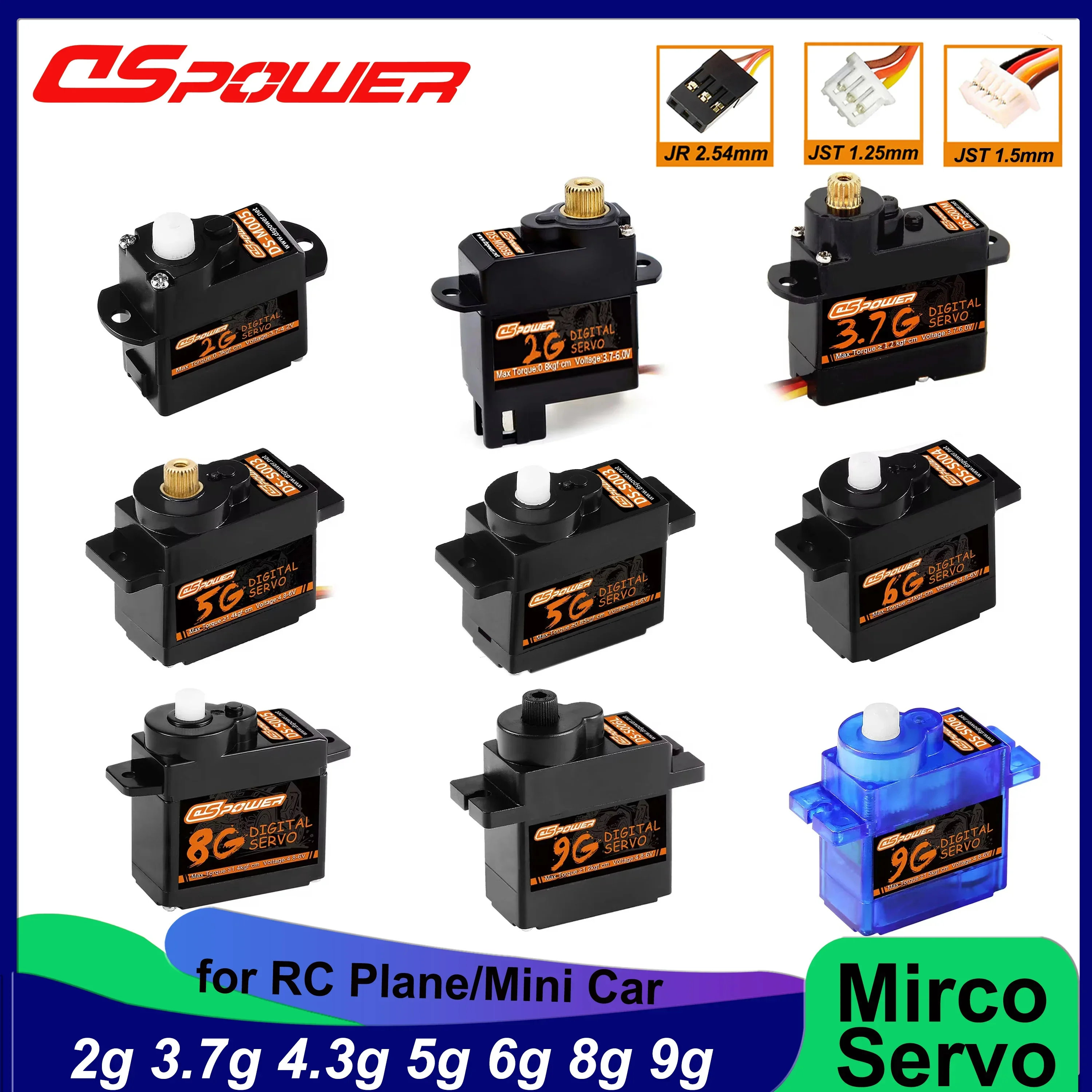 DSPOWER 2g 3.7g 4.3g 5g 6g 8g 9g Plastik/Metal Dişli JR/JST Dijital Mikro Servo Motor RC Mini Araba Uçak için Sabit kanatlı Robot