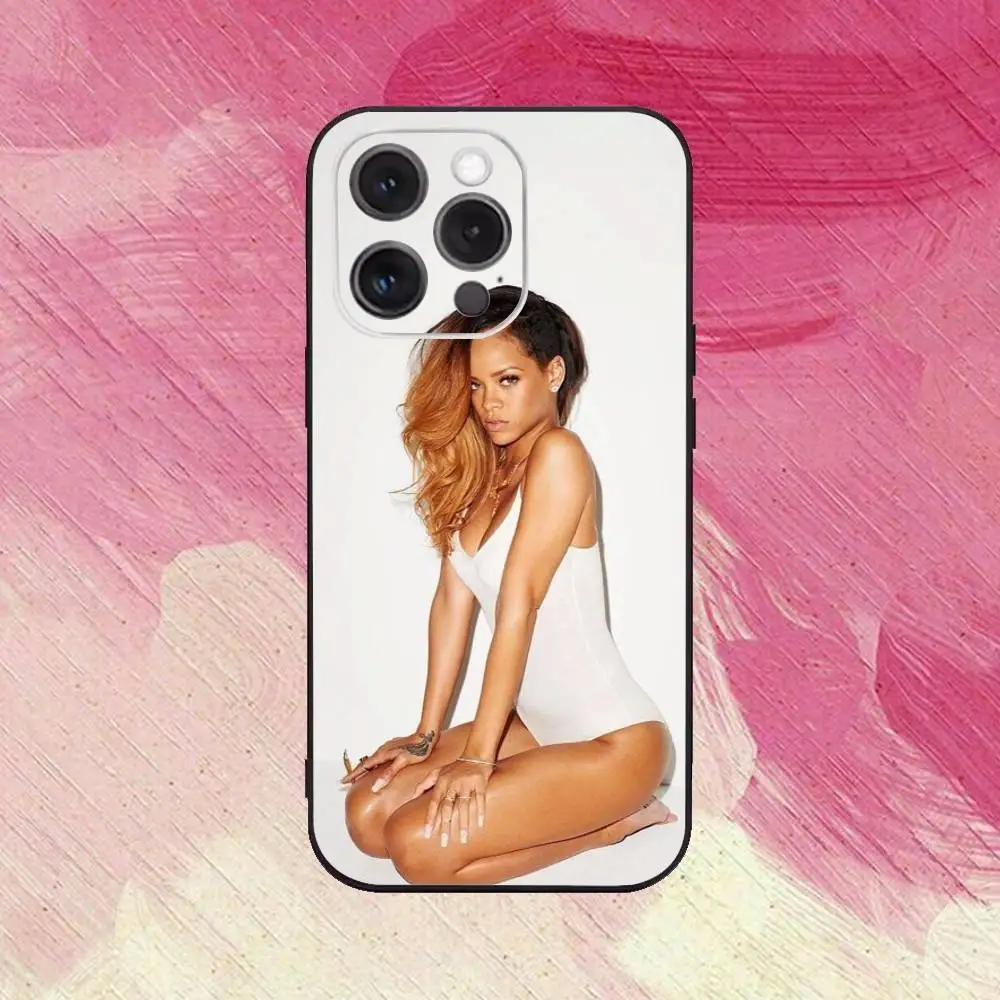 حافظة هاتف هوت سينجر R-Rihannas لهاتف آيفون 17,16,15,14,13,12,11 Plus,Pro Max غطاء أسود ناعم #5