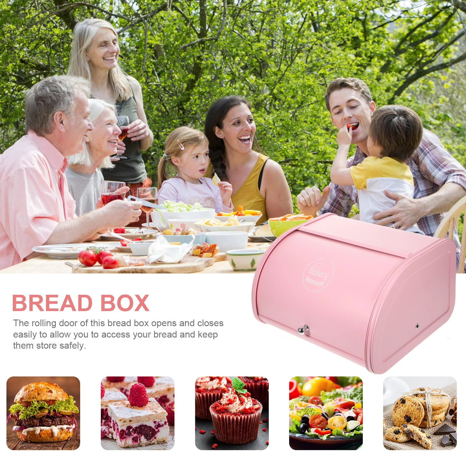 Retro Kitchen Storage Box Pastry Decorative Roll Top Non Slip Base Bakery Boxes Cake Home Iron Rustproof Pink Home Storage Box