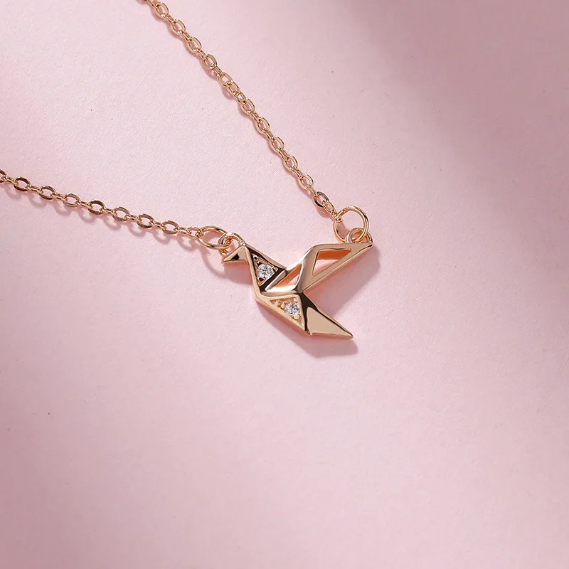 FLOWS 925 Sterling Silver Thousand Paper Cranes Necklace For Woman Diamond-encrusted Zircon Little Bird Clavicle Chain Jewelry