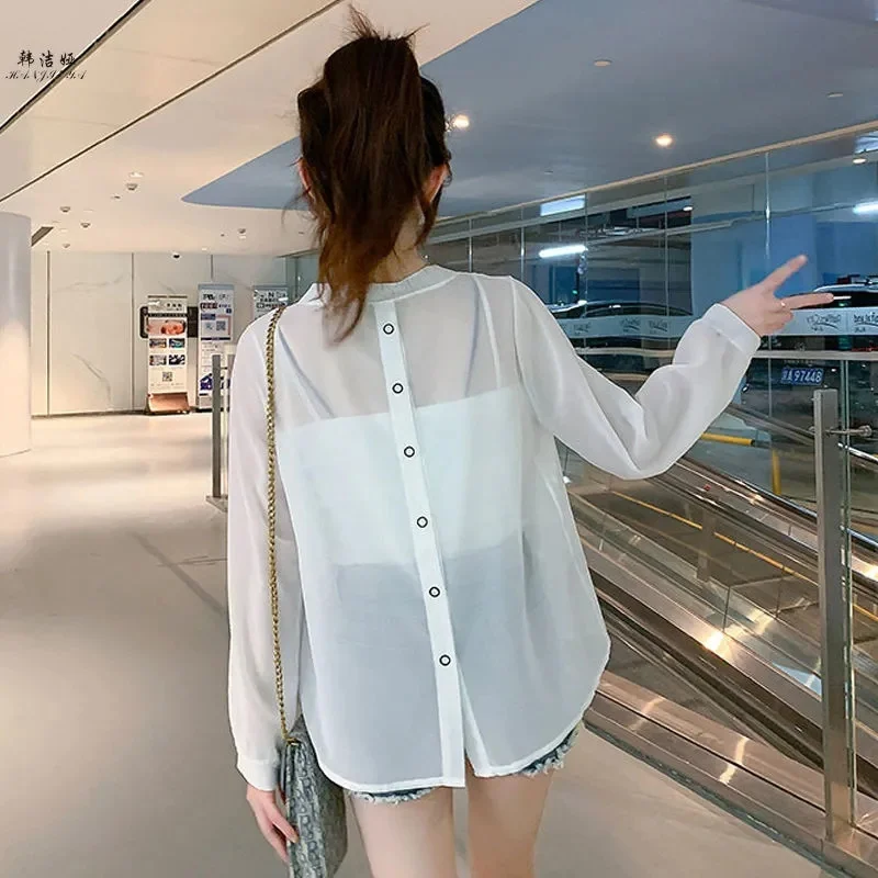 

Chic White Sun Protection Clothing Women's Fashion Thin Shawl Jacket 2023 New Summer Casual Chiffon Shirt Coat Tops Female