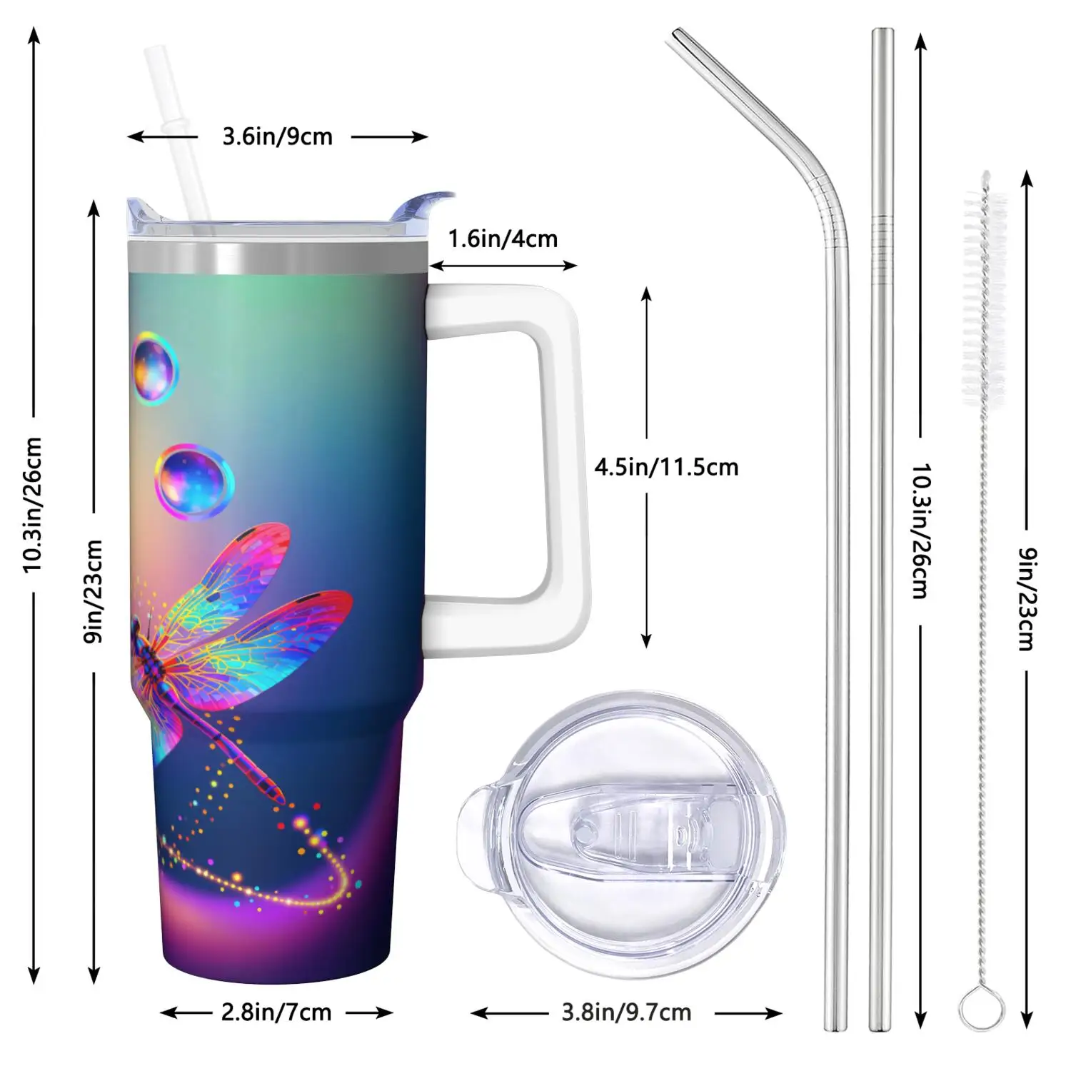 1ps Dragonfly 30Oz Handle Cup - Includes Straw Set, Durable And Odorless, Lightweight And Portable, Easy And Stylish, Suitable for Water, Cola, Coffee, And Other Beverages, Ideal for Outdoor Activities, Leisure, Home, Office, Travel, And Sports