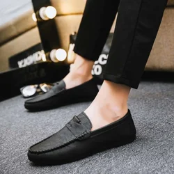 Round Toe Leather Shoes for Men Flat Man Casual Shoe Non Slip and Waterproof Legitimate Classic Original High Quality Fashion Pu