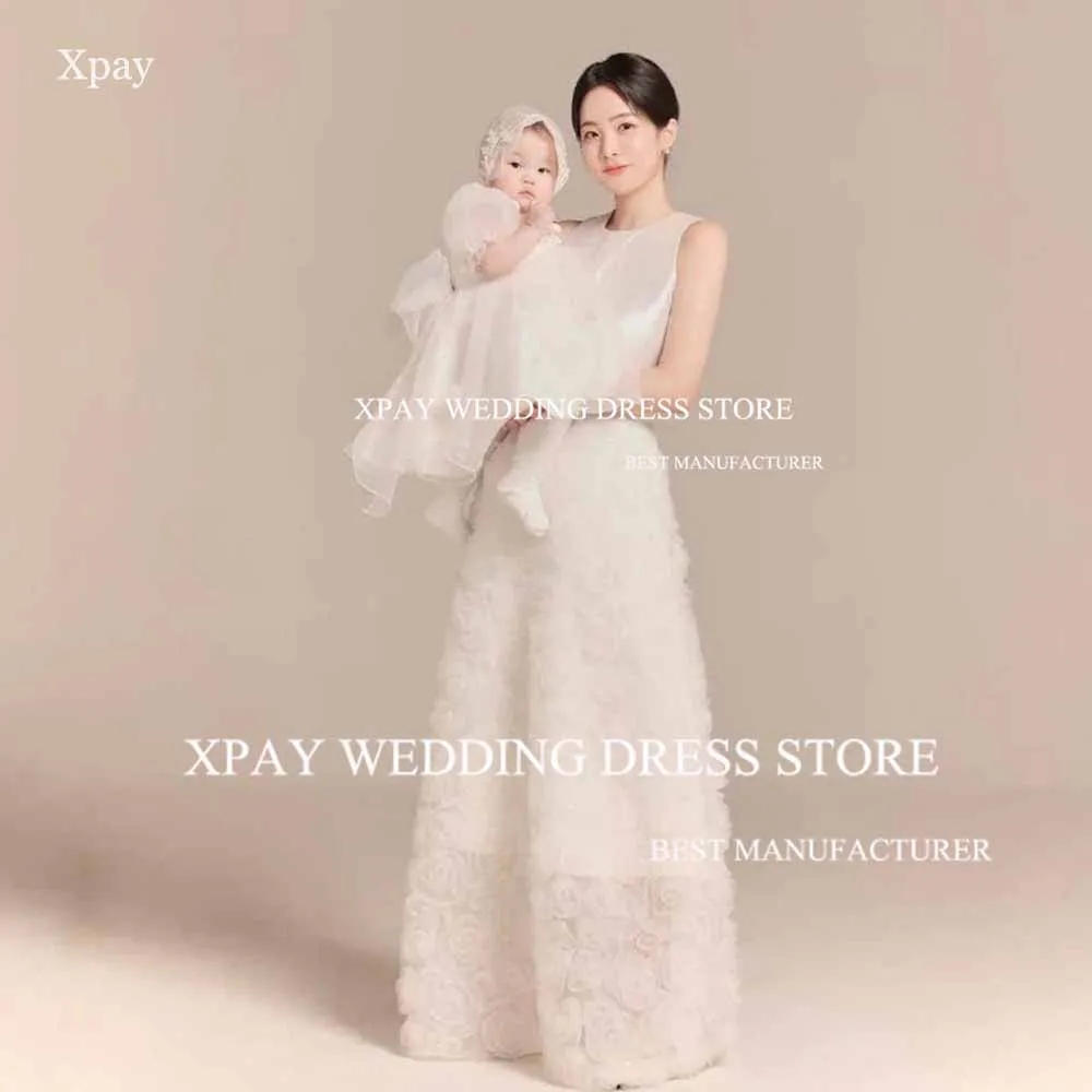 XPAY Elegant O Neck Satin Korea Wedding Dresses A Line Tiered Sleeveless Photography Shoot Backless Custom Made Bride Dress