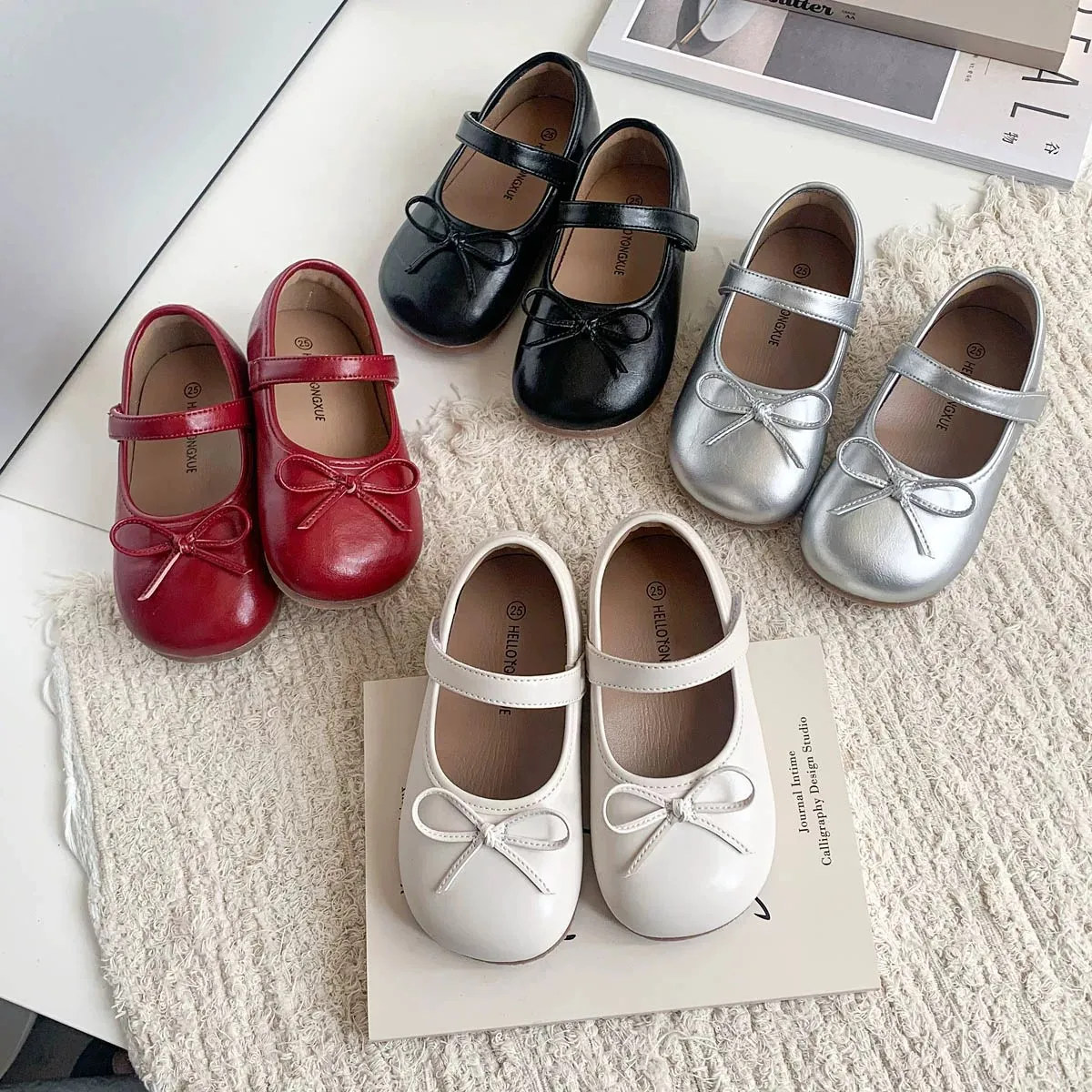 

Kids'Casual Sandals PU Leather Spring Solid Color Bow Fashion Breathable Shoes For Girls Anti-slip Silver Black Size 23-33