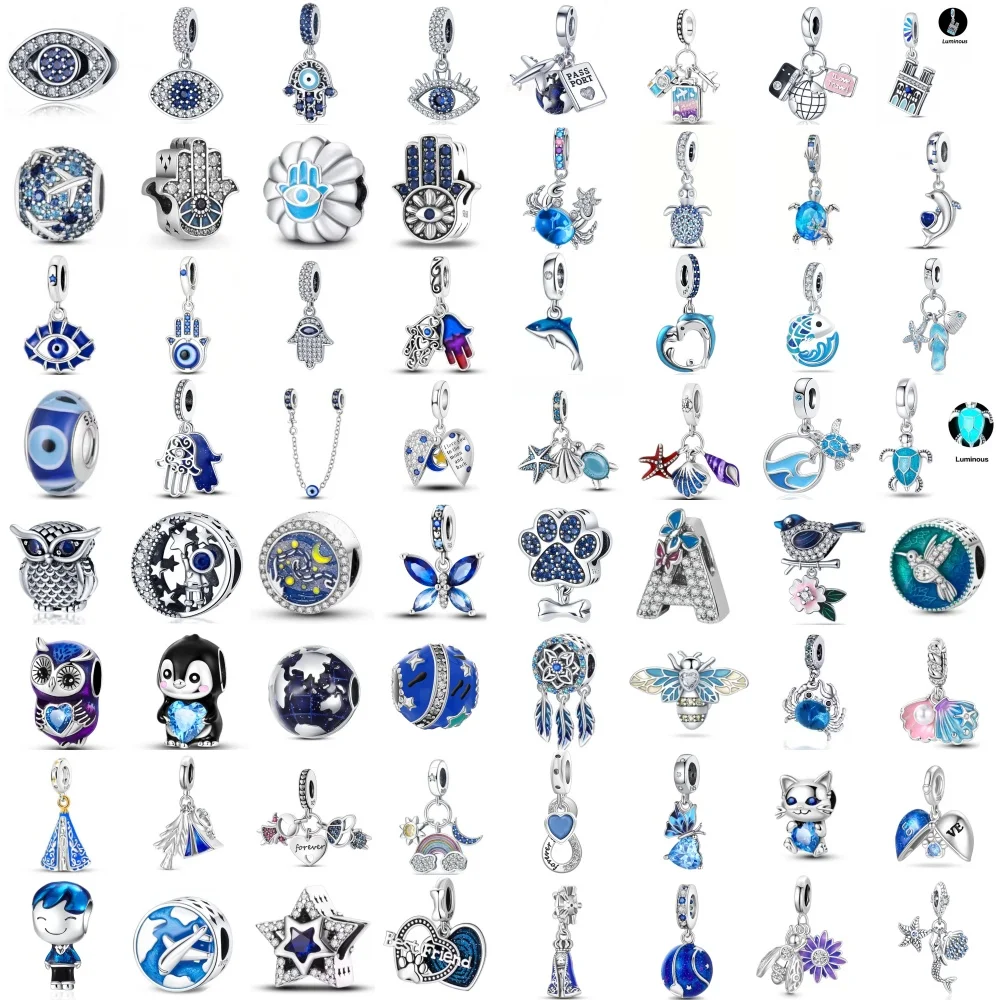 2026 New 925 Silver, Blue Owl Turtle Devil Eye Earth Plane Pendant, Fit Original Bracelet DIY Accessories, Exquisite Jewelry