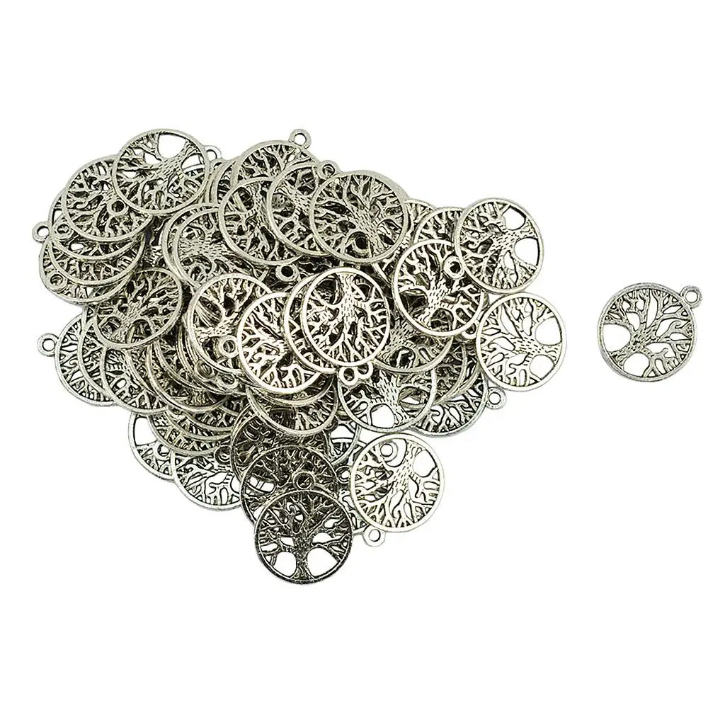100 Pieces Antique Mental Round Tree of Life Shaped Pendants Jewelry Findings DIY Charms Connectors