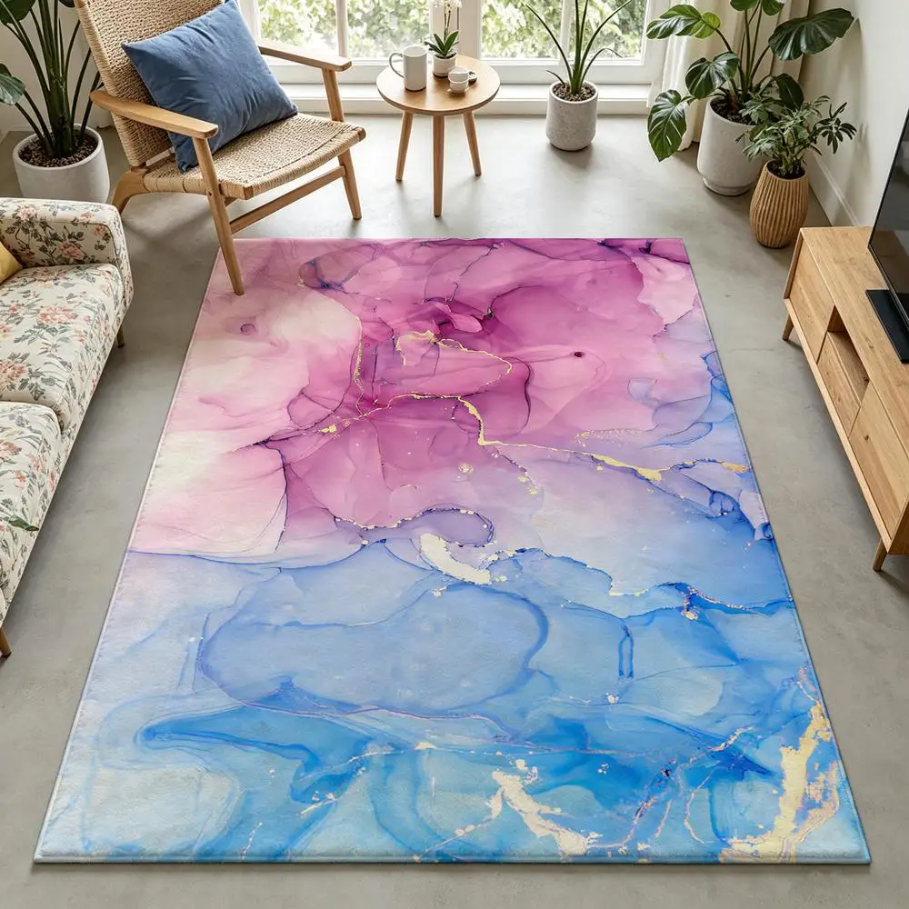 2D 1 piece soft, easy to care, machine washable indoor rug with alcohol ink style, suitable for under dining table, living room, bedroom, entryway, home office, country style home decor