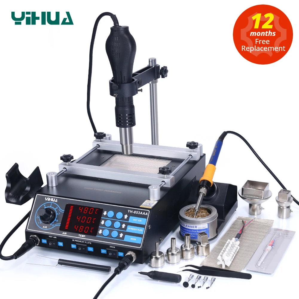 

YIHUA 853AAA 1200W Preheating Station PCB Preheater Soldering Station BGA Rework Station Soldering Iron Heat Gun Welding Station