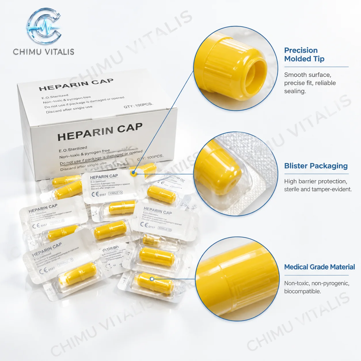 【CHIMU VITALIS】 Disposable Heparin Cap Sealed IV Catheter Connector for Veterinary Intubation