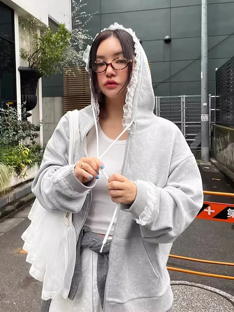 

Женская свободная повседневная куртка Liliang с капюшоном и кружевной отделкой, новинка весны, универсальная декоративная верхняя одежда с цветочным узором