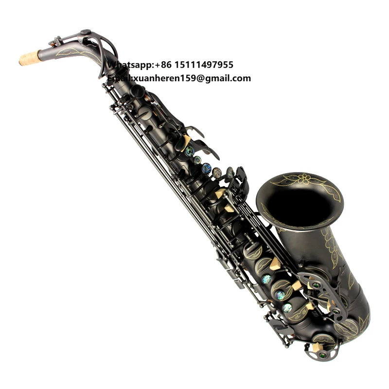 Vintage Series Alto Saxophone EB-Polished Black Finish with Abalone Shell Buttons Professional Brass Instrument Rust Resistant