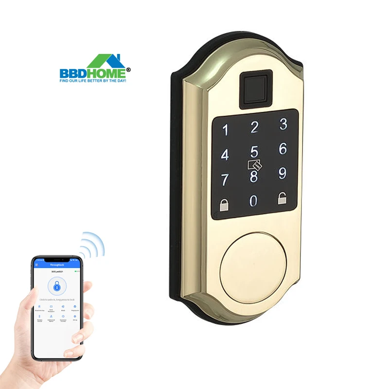 

Tuya Smart TT LOCK American Standard Gold Color Built in Fingerprint Deadbolt Smart Keyless Door Lock