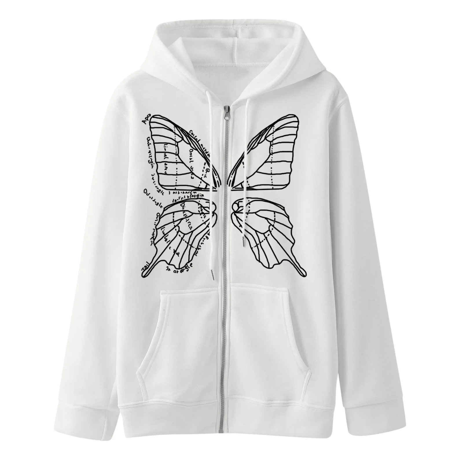 Y2K Fleece Hoodies Women Butterfly Printed Zipper Casual Sweatshirts Fashion Loose Lady Coat Autumn Winter Streetwear
