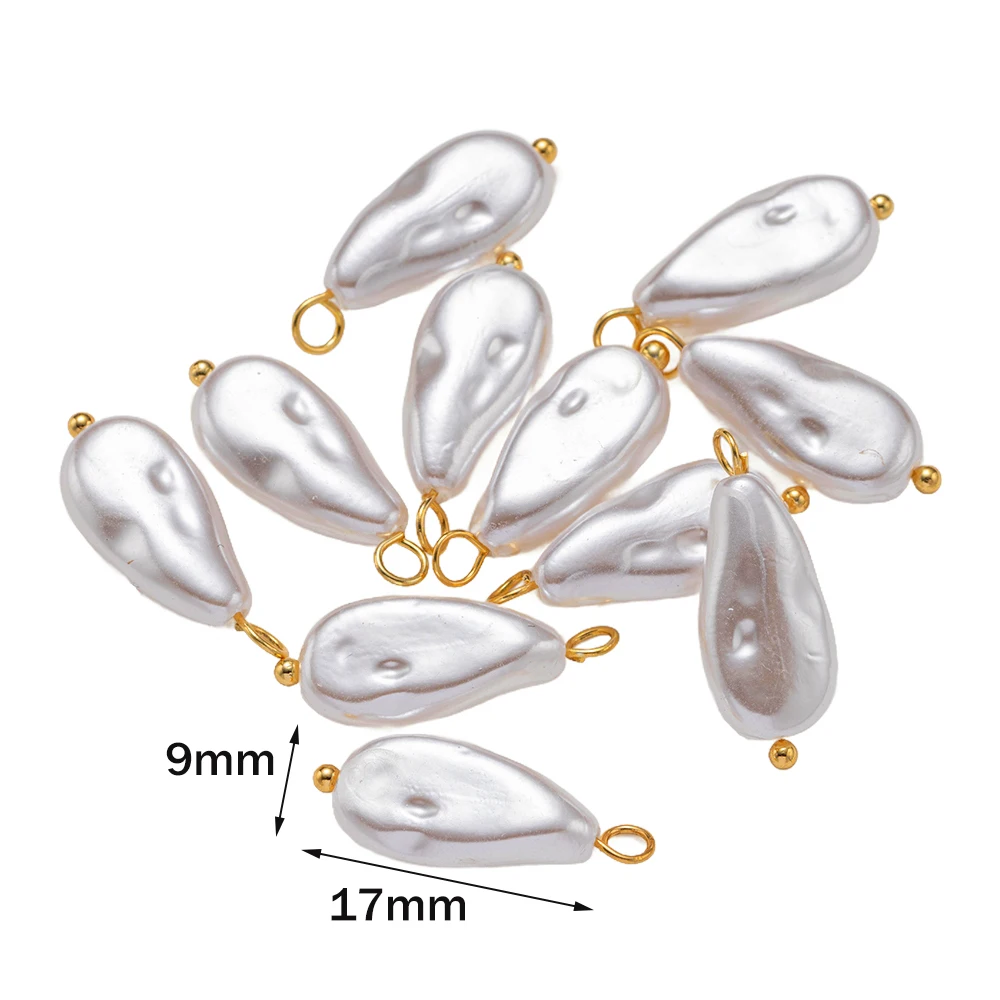 10pcs Stainless Steel Irregular Pearl Pendants with Loops Dangle Charm Craft for Earring Necklace Bracelet Jewelry Making DIY image 3