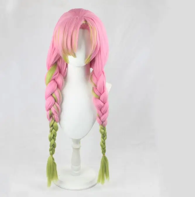 

Anime Kanroji Mitsuri Kanroji Cosplay Wig Long Pink Green With Three Braids Wig Heat Resistant Synthetic Hair Wigs