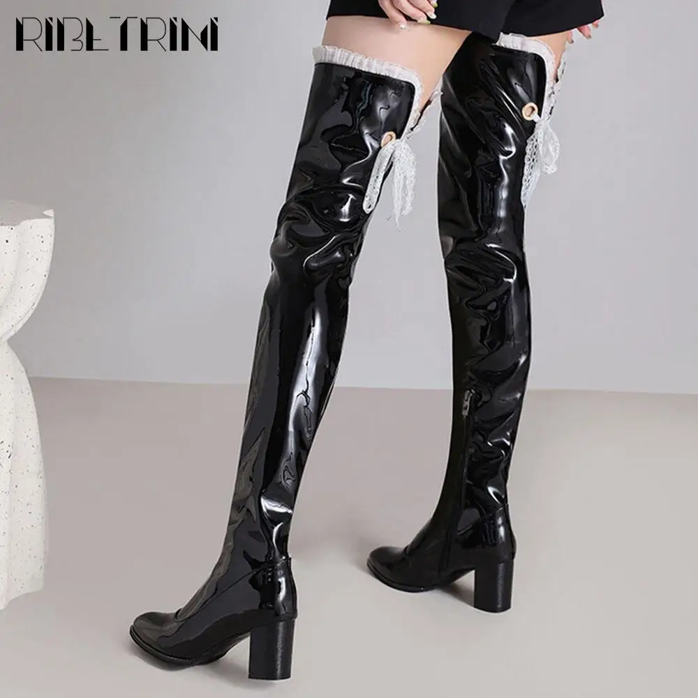 Over Knee High Women Chelsea Boots Chunky High Heels Luxury Trendy Fashion Designer Brand Winter Platform Boot Woman Big Size 48