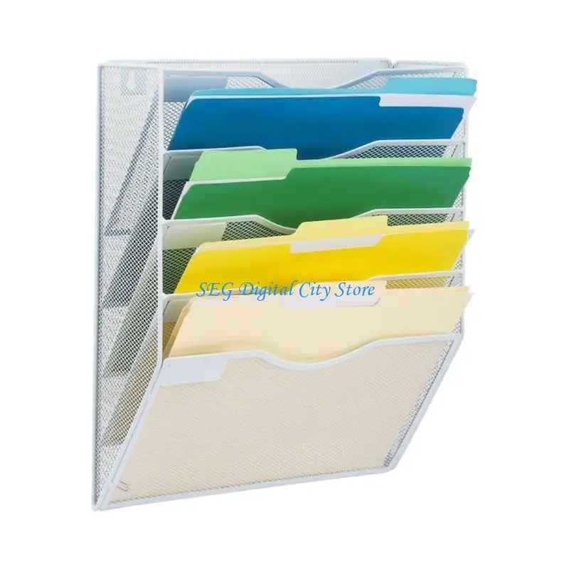 U75B Wall Mount Metal File 5 Compartments Space Saving Document Sorter Storage Rack For File Books Magazine Album