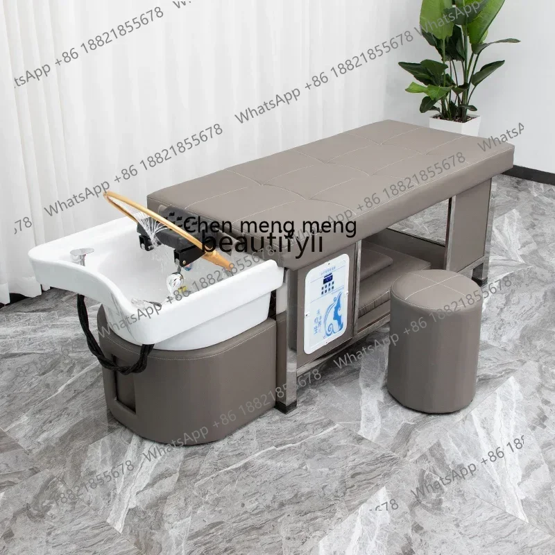 P178  Stainless Steel Shampoo Chair Hair Salon Flushing Bed Beauty Salon Massage Couch Ceramic Basin Shampoo Chair