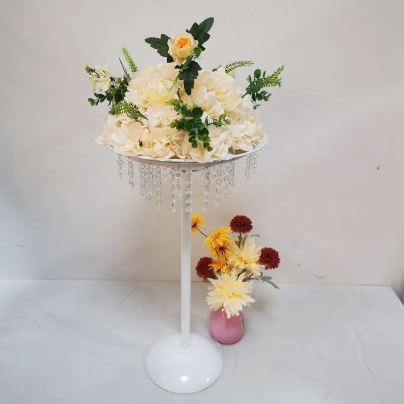 

Metal Road Lead Crystal Table Vase White Wedding Centerpiece 25.6 Inches Event Flowers Rack For Home Hotel Party Decoration