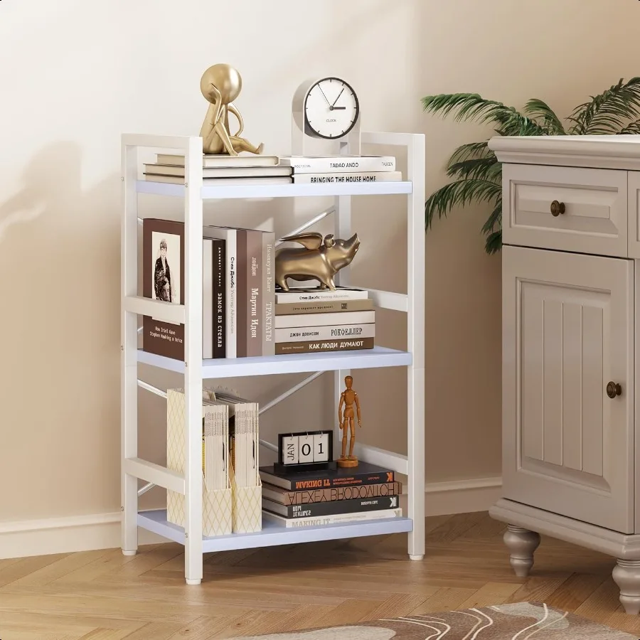 Bookshelf 3 Tier Industrial Bookcase Metal Small Bookcase Rustic Etagere Book Shelf Storage Organizer for Living Room Bedroom a