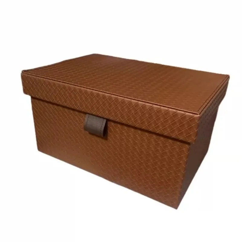 Clothes Storage Box Large Accessories Organization Boxes Leather Organizer Bin Woven Pattern Home Decoration Organizers with Lid