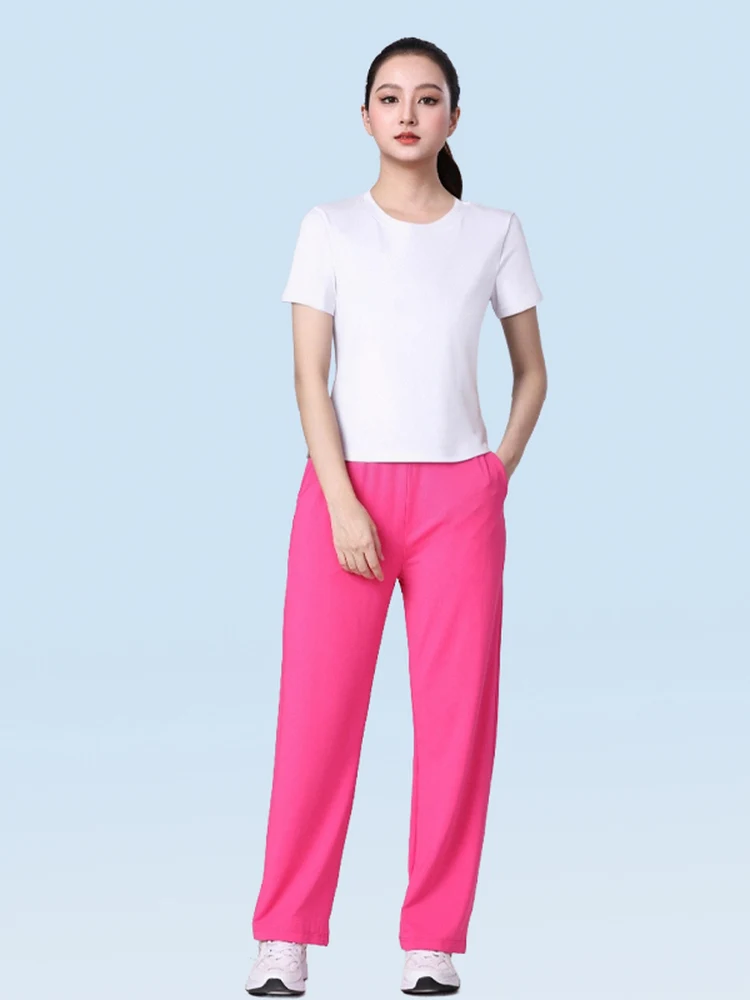 yang-li-スクエアダンス-スポーツウェア-セット-レディース-半袖トップとストレートレッグパンツ-速乾性-コットン-ポリエステル-フィットネス衣装