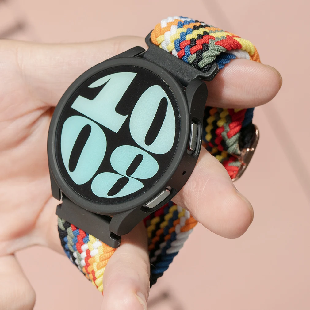 20mm Nylon Strap+PC Case for Samsung Galaxy Watch 7 4 5 6 40mm 44mm Elastic Band For Galaxy Watch Protective Bumper Cover Case